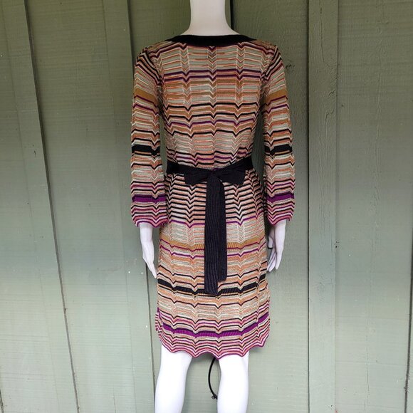 M MISSONI Zig Zag Knit Tie Back Dress 4 Vintage 90s - Picture 3 of 5
